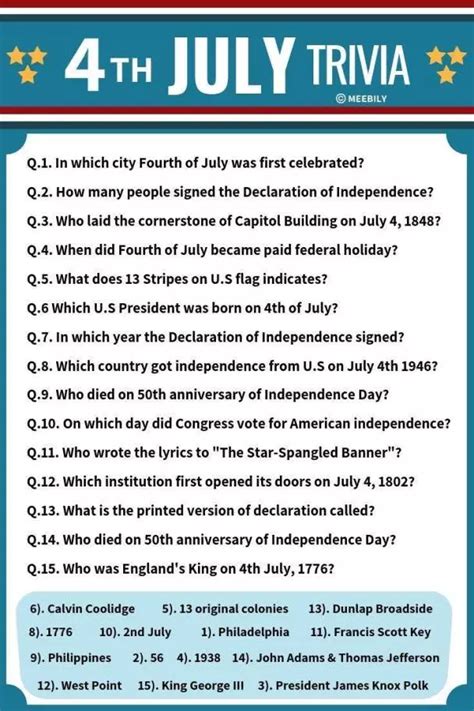 Fourth Of July Trivia Questions And Answers Printable